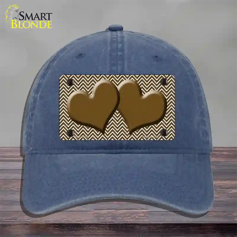 Brown White Chevron Brown Center Hearts Novelty License Plate Hat Unconstructed Cotton / Navy