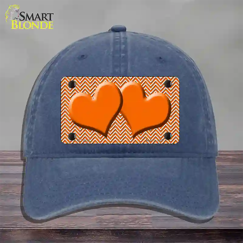 Orange White Chevron Orange Center Hearts Novelty License Plate Hat Unconstructed Cotton / Navy