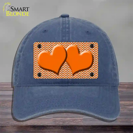 Orange White Chevron Orange Center Hearts Novelty License Plate Hat Unconstructed Cotton / Navy