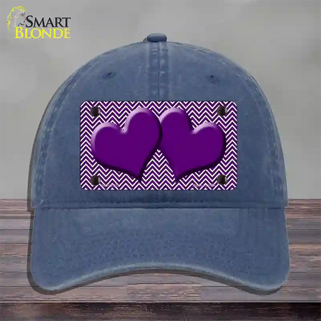 Purple White Chevron Purple Center Hearts Novelty License Plate Hat Unconstructed Cotton / Navy