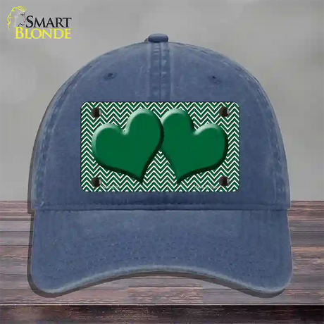 Green White Chevron Green Center Hearts Novelty License Plate Hat Unconstructed Cotton / Navy