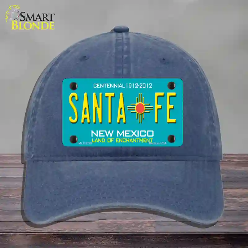 Santa Fe New Mexico Teal Novelty License Plate Hat Unconstructed Cotton / Navy