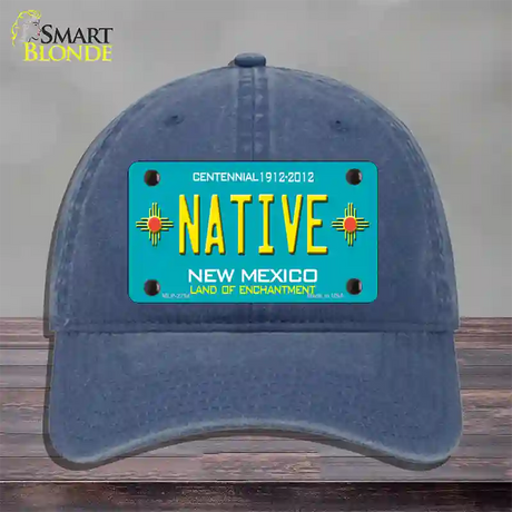 Native New Mexico Teal Novelty License Plate Hat Unconstructed Cotton / Navy