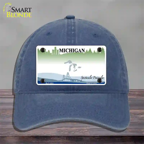 Michigan Peninsulas State Blank Novelty License Plate Hat Unconstructed Cotton / Navy