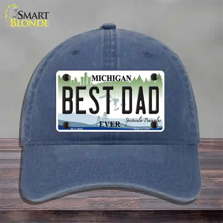 Best Dad Michigan State Novelty License Plate Hat Unconstructed Cotton / Navy