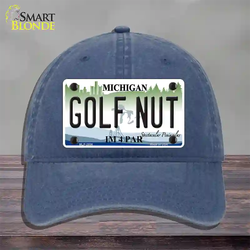 Golf Nut Michigan State Novelty License Plate Hat Unconstructed Cotton / Navy