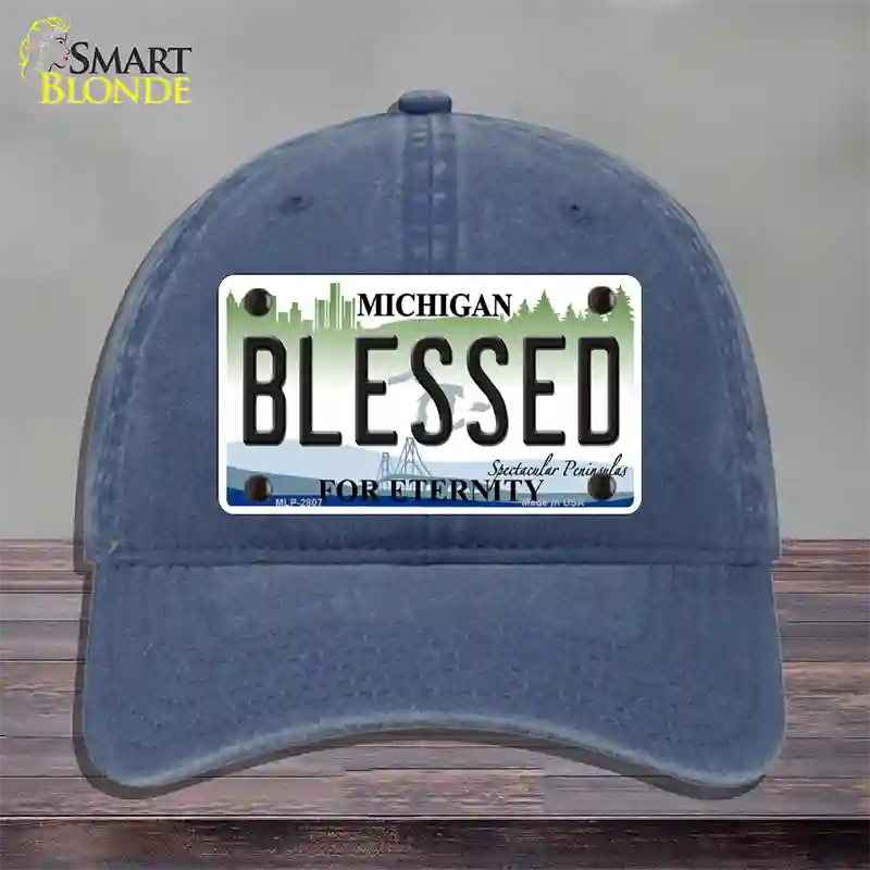 Blessed Michigan State Novelty License Plate Hat Unconstructed Cotton / Navy