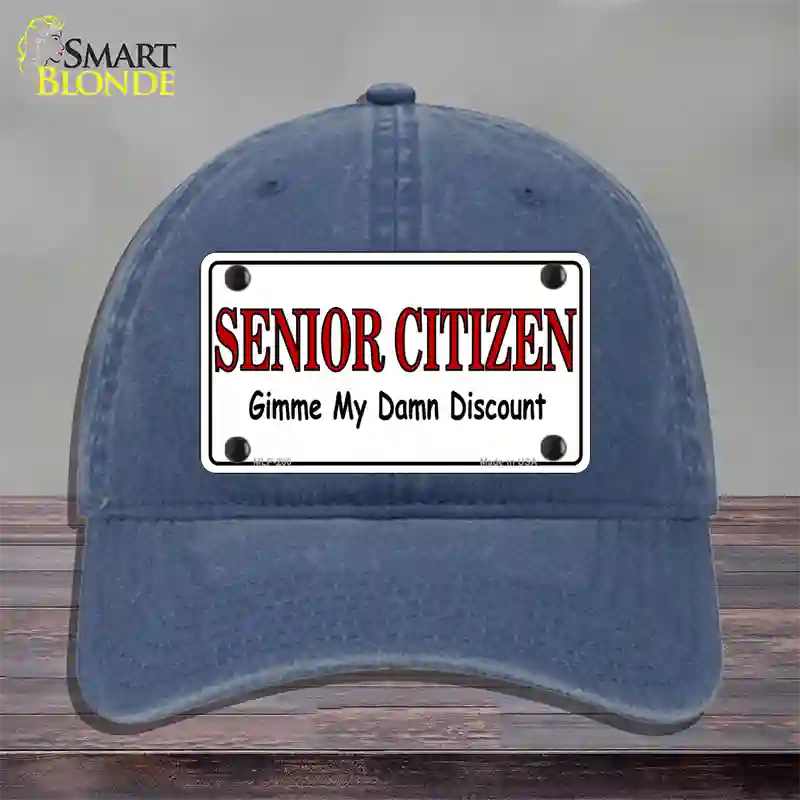 Senior Citizen Discount Novelty License Plate Hat Unconstructed Cotton / Navy