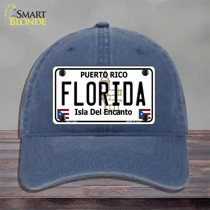 Florida Puerto Rico Novelty License Plate Hat Unconstructed Cotton / Navy