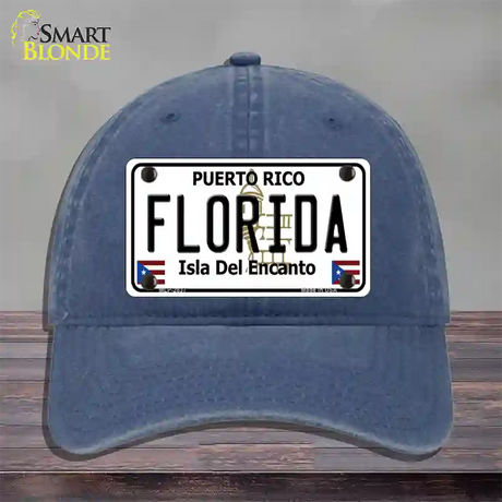 Florida Puerto Rico Novelty License Plate Hat Unconstructed Cotton / Navy