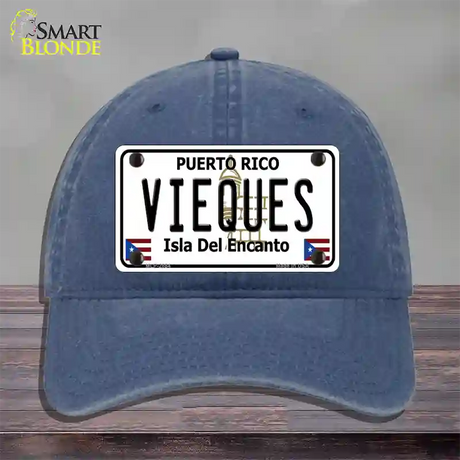 Vieques Puerto Rico Novelty License Plate Hat Unconstructed Cotton / Navy