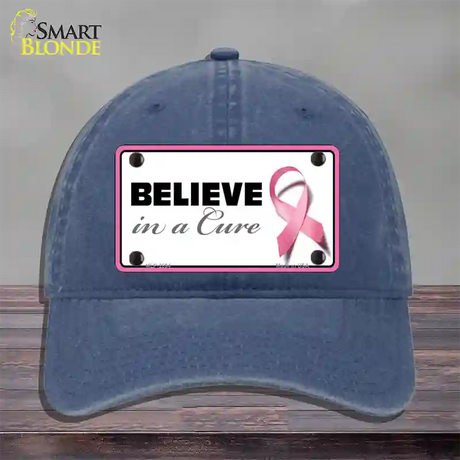 Believe In A Cure Novelty License Plate Hat Sign Unconstructed Cotton / Navy