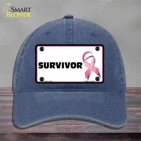 Survivor Breast Cancer Novelty License Plate Hat Unconstructed Cotton / Navy