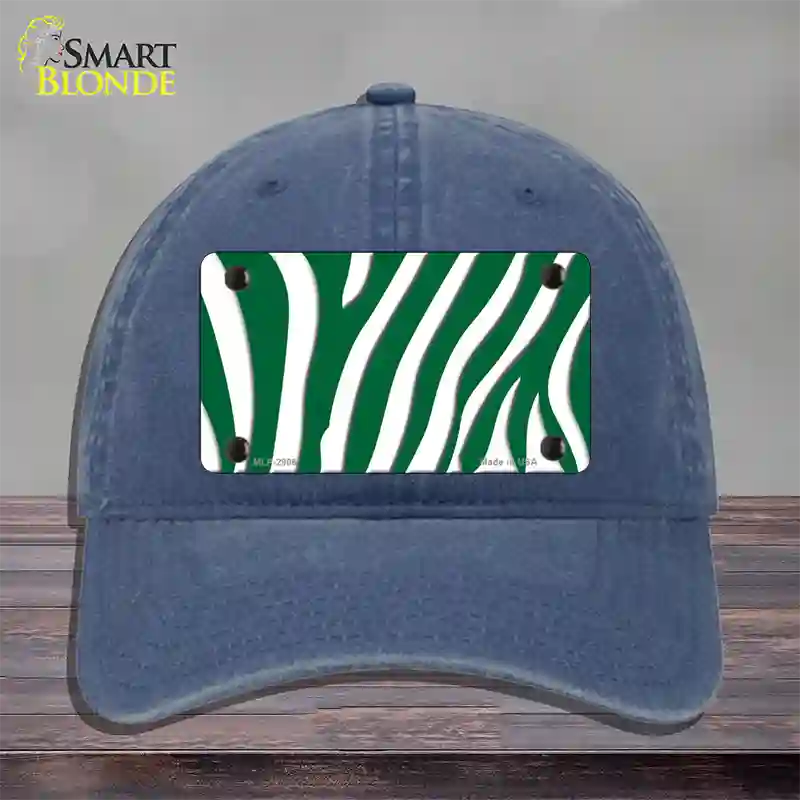 Green White Zebra Novelty License Plate Hat Unconstructed Cotton / Navy