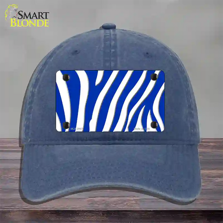 Blue White Zebra Novelty License Plate Hat Unconstructed Cotton / Navy