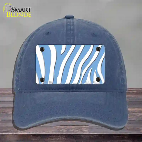 Light Blue White Zebra Novelty License Plate Hat Unconstructed Cotton / Navy