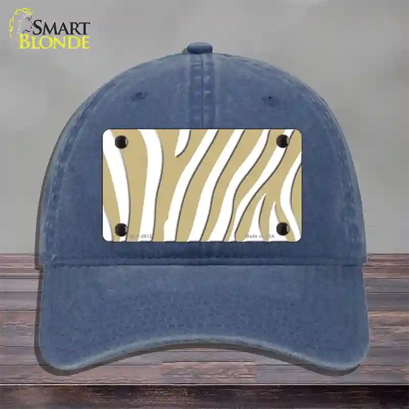 Gold White Zebra Novelty License Plate Hat Unconstructed Cotton / Navy