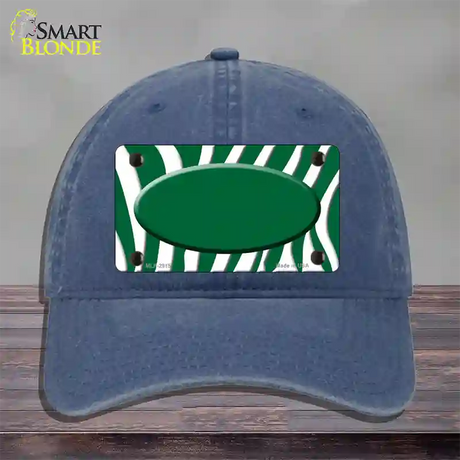 Green White Zebra Green Center Oval Novelty License Plate Hat Unconstructed Cotton / Navy