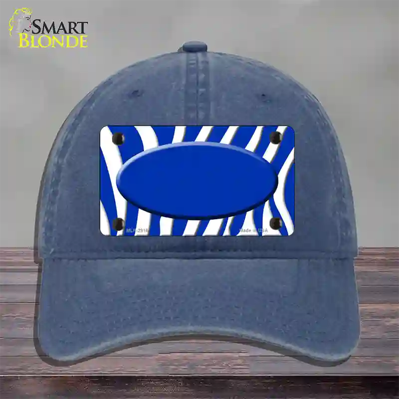 Blue White Zebra Blue Center Oval Novelty License Plate Hat Unconstructed Cotton / Navy