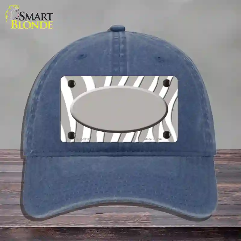 Grey White Zebra Grey Center Oval Novelty License Plate Hat Unconstructed Cotton / Navy