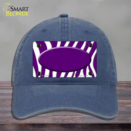 Purple White Zebra Purple Center Oval Novelty License Plate Hat Unconstructed Cotton / Navy