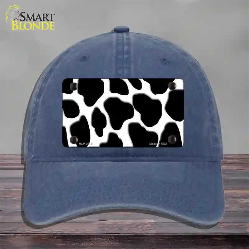 Black White Giraffe Novelty License Plate Hat Unconstructed Cotton / Navy