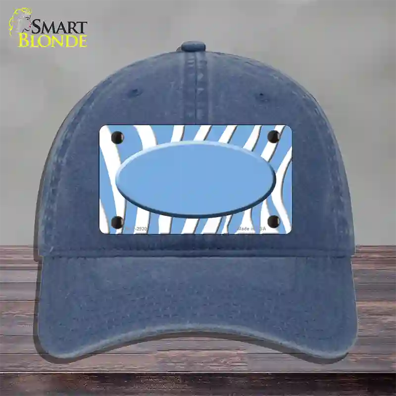 Light Blue White Zebra Light Blue Center Oval Novelty License Plate Hat Unconstructed Cotton / Navy