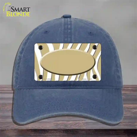 Gold White Zebra Gold Center Oval Novelty License Plate Hat Unconstructed Cotton / Navy