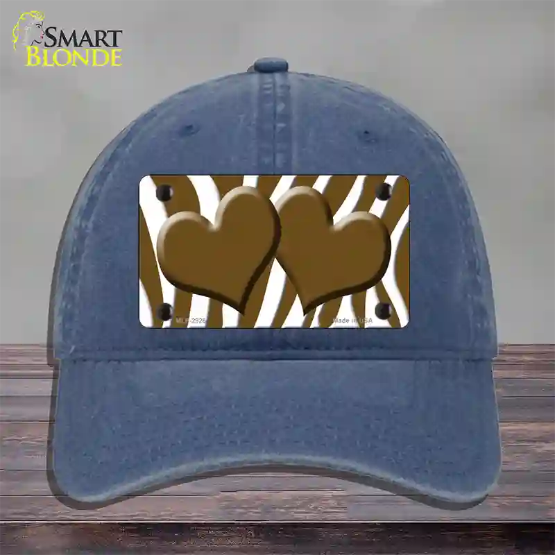 Brown White Zebra Brown Centered Hearts Novelty License Plate Hat Unconstructed Cotton / Navy