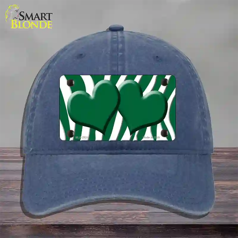 Green White Zebra Green Centered Hearts Novelty License Plate Hat Unconstructed Cotton / Navy