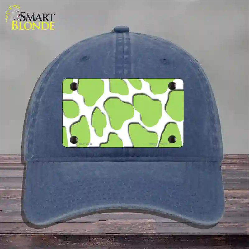 Lime Green White Giraffe Novelty License Plate Hat Unconstructed Cotton / Navy