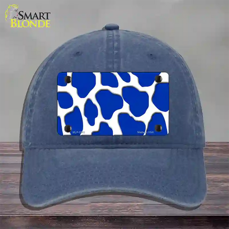 Blue White Giraffe Novelty License Plate Hat Unconstructed Cotton / Navy