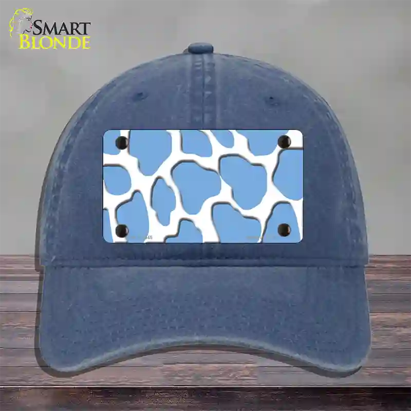 Light Blue White Giraffe Novelty License Plate Hat Unconstructed Cotton / Navy