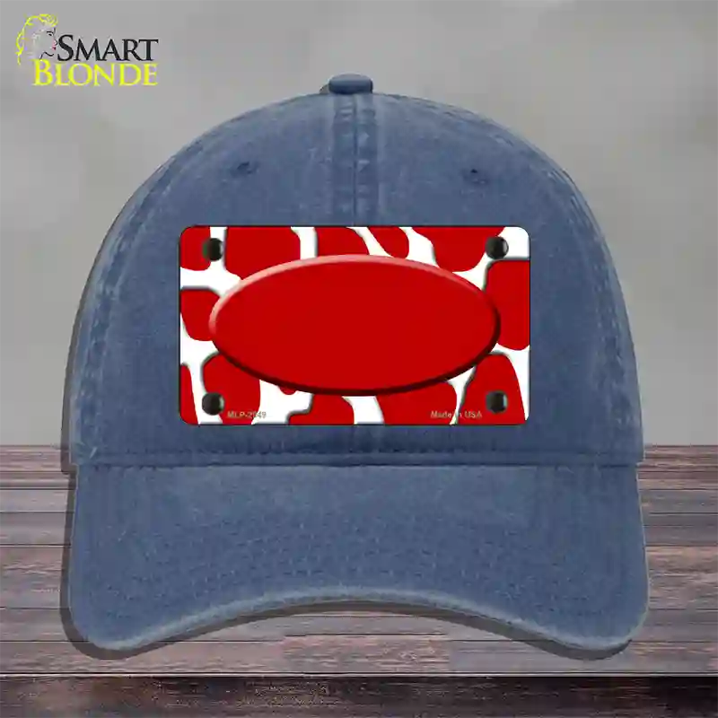 Red White Giraffe Red Center Oval Novelty License Plate Hat Unconstructed Cotton / Navy