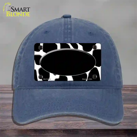 Black White Giraffe Black Center Oval Novelty License Plate Hat Unconstructed Cotton / Navy