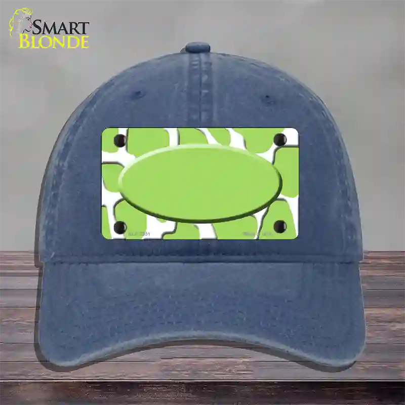 Lime Green White Giraffe Lime Green Center Oval Novelty License Plate Hat Unconstructed Cotton / Navy