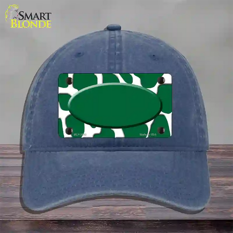 Green White Giraffe Green Center Oval Novelty License Plate Hat Unconstructed Cotton / Navy