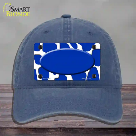 Blue White Giraffe Blue Center Oval Novelty License Plate Hat Unconstructed Cotton / Navy