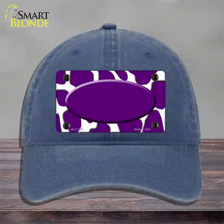 Purple White Giraffe Purple Center Oval Novelty License Plate Hat Unconstructed Cotton / Navy