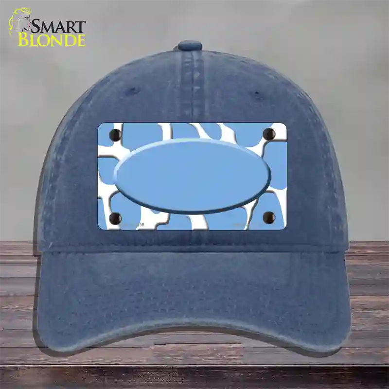 Light Blue White Giraffe Light Blue Center Oval Novelty License Plate Hat Unconstructed Cotton / Navy