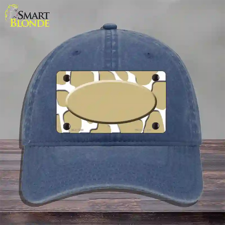 Gold White Giraffe Gold Center Oval Novelty License Plate Hat Unconstructed Cotton / Navy