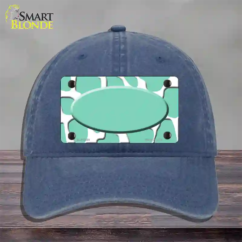 Mint White Giraffe Mint Center Oval Novelty License Plate Hat Unconstructed Cotton / Navy