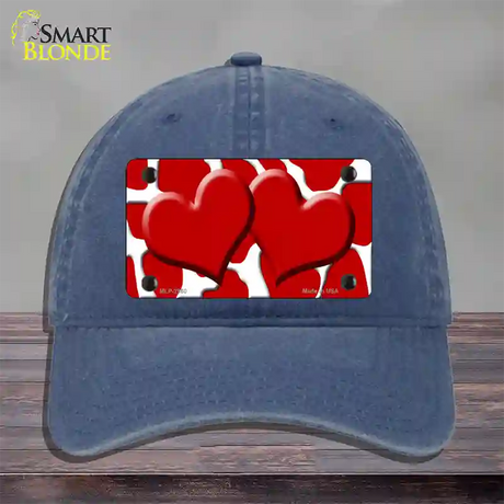 Red White Giraffe Red Centered Hearts Novelty License Plate Hat Unconstructed Cotton / Navy