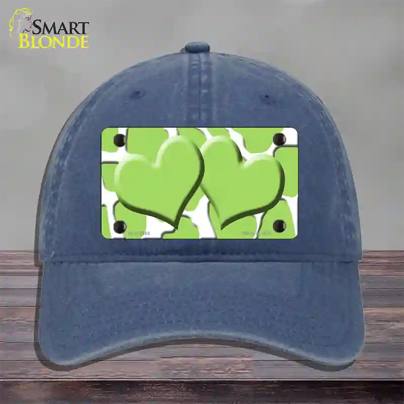 Lime Green White Giraffe Lime Green Centered Hearts Novelty License Plate Hat Unconstructed Cotton / Navy