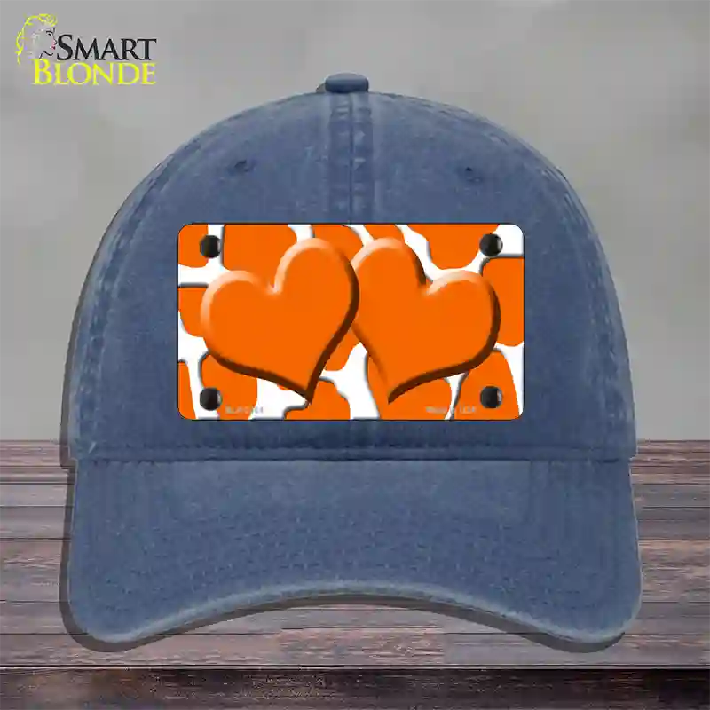 Orange White Giraffe Orange Centered Hearts Novelty License Plate Hat Unconstructed Cotton / Navy