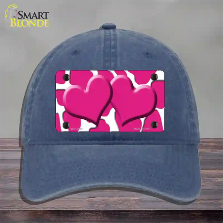 Pink White Giraffe Pink Centered Hearts Novelty License Plate Hat Unconstructed Cotton / Navy