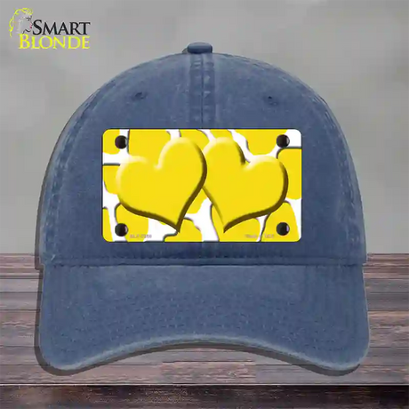 Yellow White Giraffe Yellow Centered Hearts Novelty License Plate Hat Unconstructed Cotton / Navy