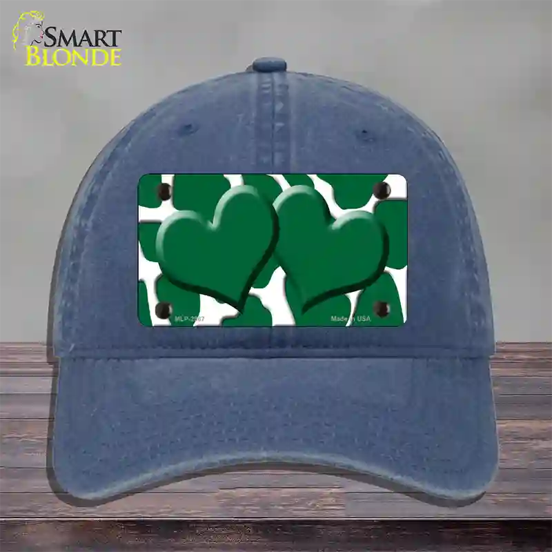 Green White Giraffe Green Centered Hearts Novelty License Plate Hat Unconstructed Cotton / Navy