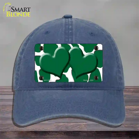 Green White Giraffe Green Centered Hearts Novelty License Plate Hat Unconstructed Cotton / Navy