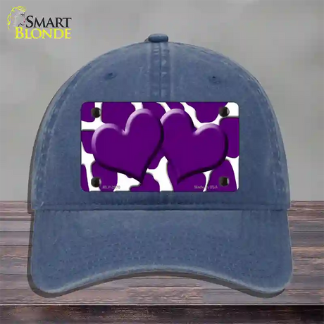 Purple White Giraffe Purple Centered Hearts Novelty License Plate Hat Unconstructed Cotton / Navy